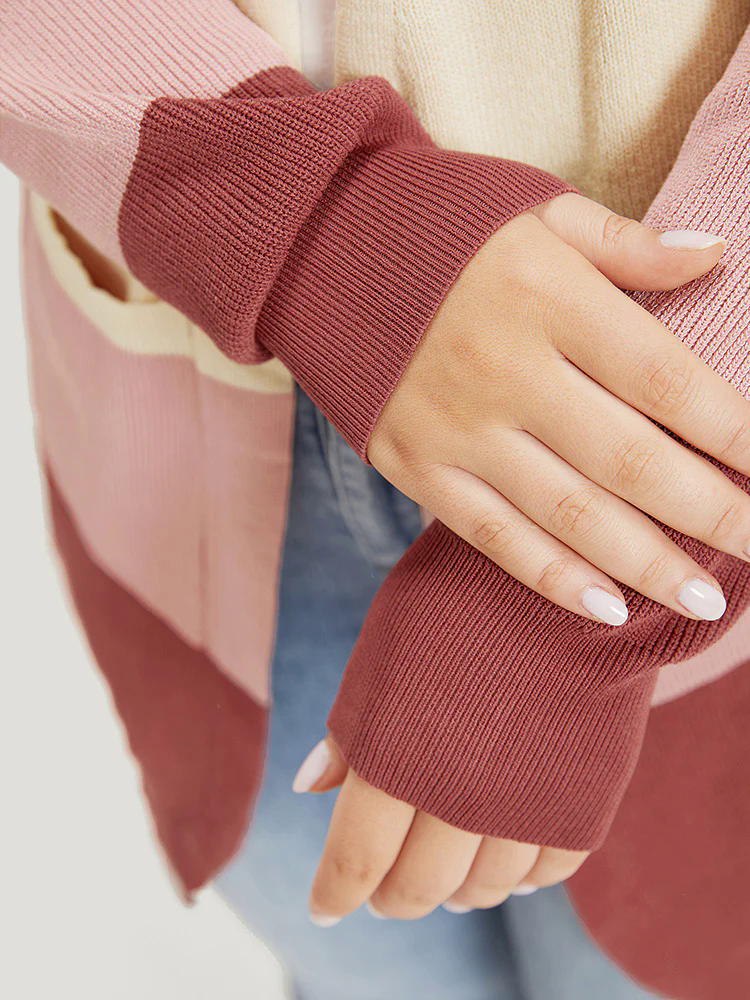 Colorblock Patchwork Patched Pocket Elastic Cuffs Cardigan Colorblock Patchwork Patched Pocket Elastic Cuffs Cardigan