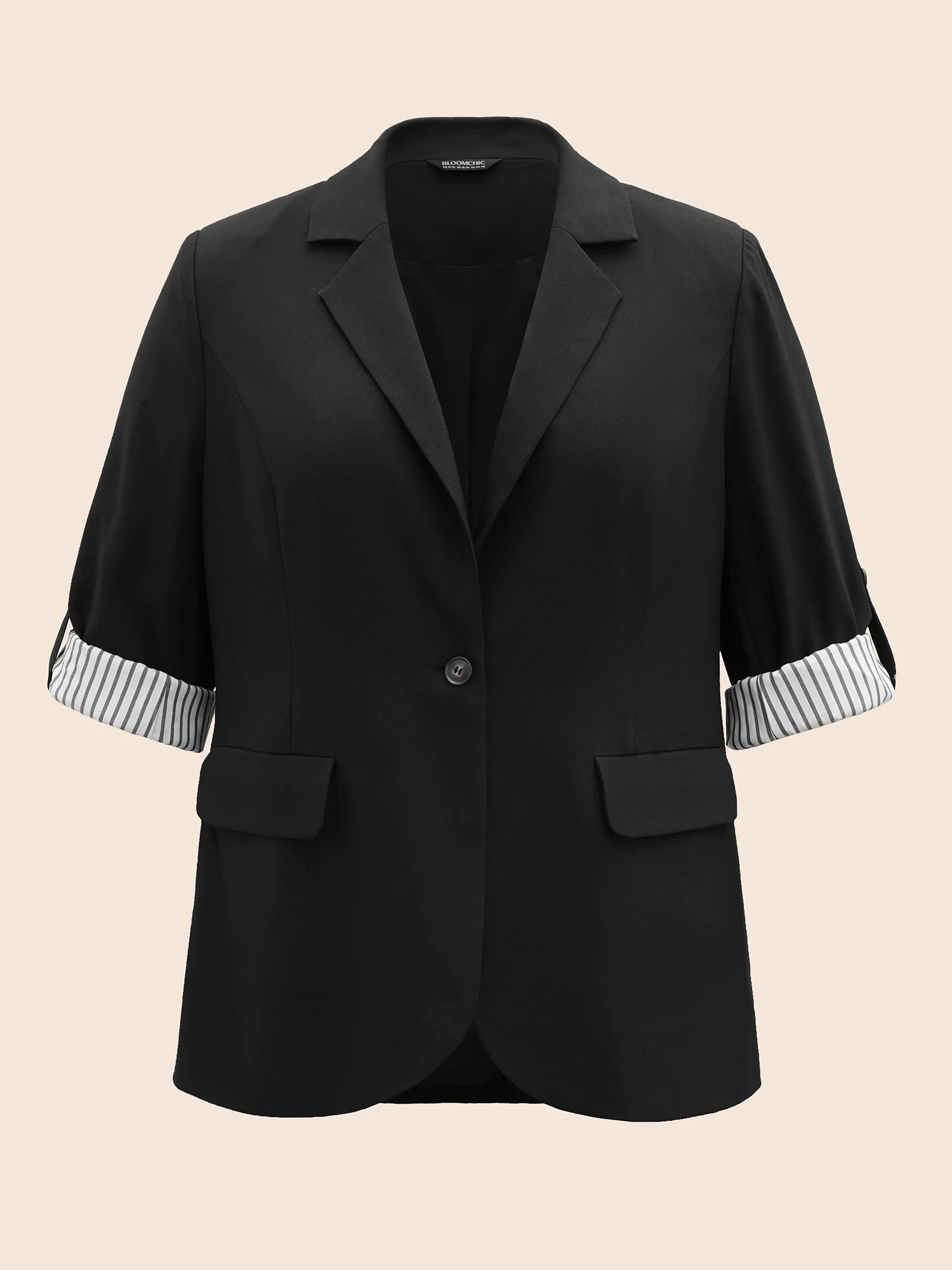 Suit Collar Striped Patchwork Tab Sleeve Blazer Suit Collar Striped Patchwork Tab Sleeve Blazer