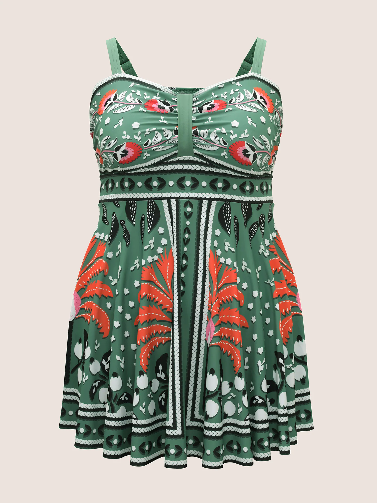 Bandana Print Heart Neckline Gathered Swim Dress Bandana Print Heart Neckline Gathered Swim Dress