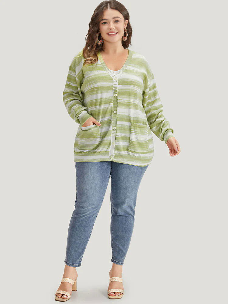 Ombre Button Up Patched Pocket Cardigan Ombre Button Up Patched Pocket Cardigan