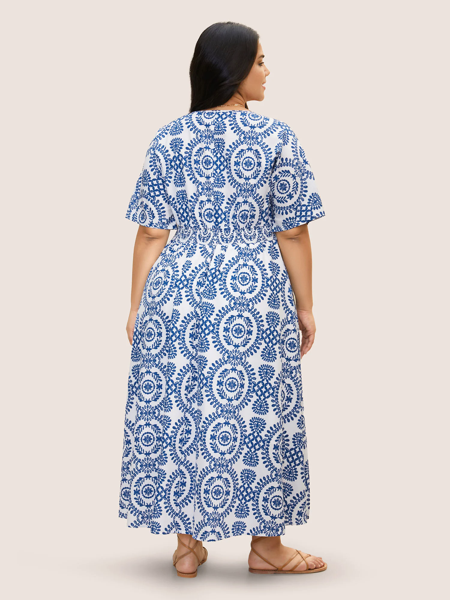 Bandana Print Shirred Split Side Maxi Dress