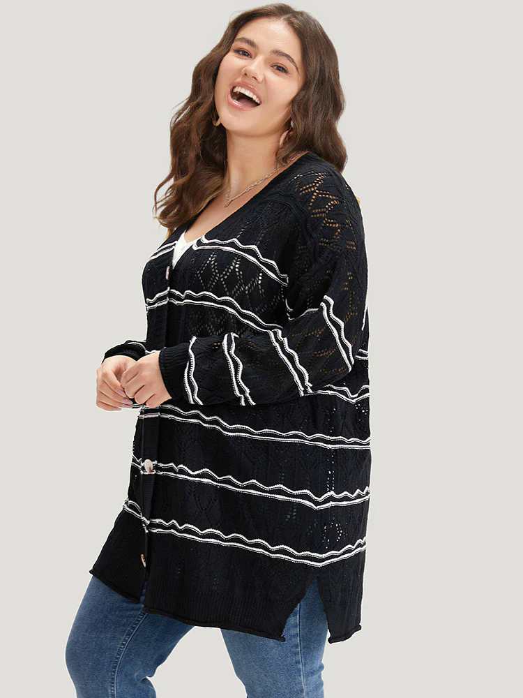Striped Geometric Button Through Cardigan