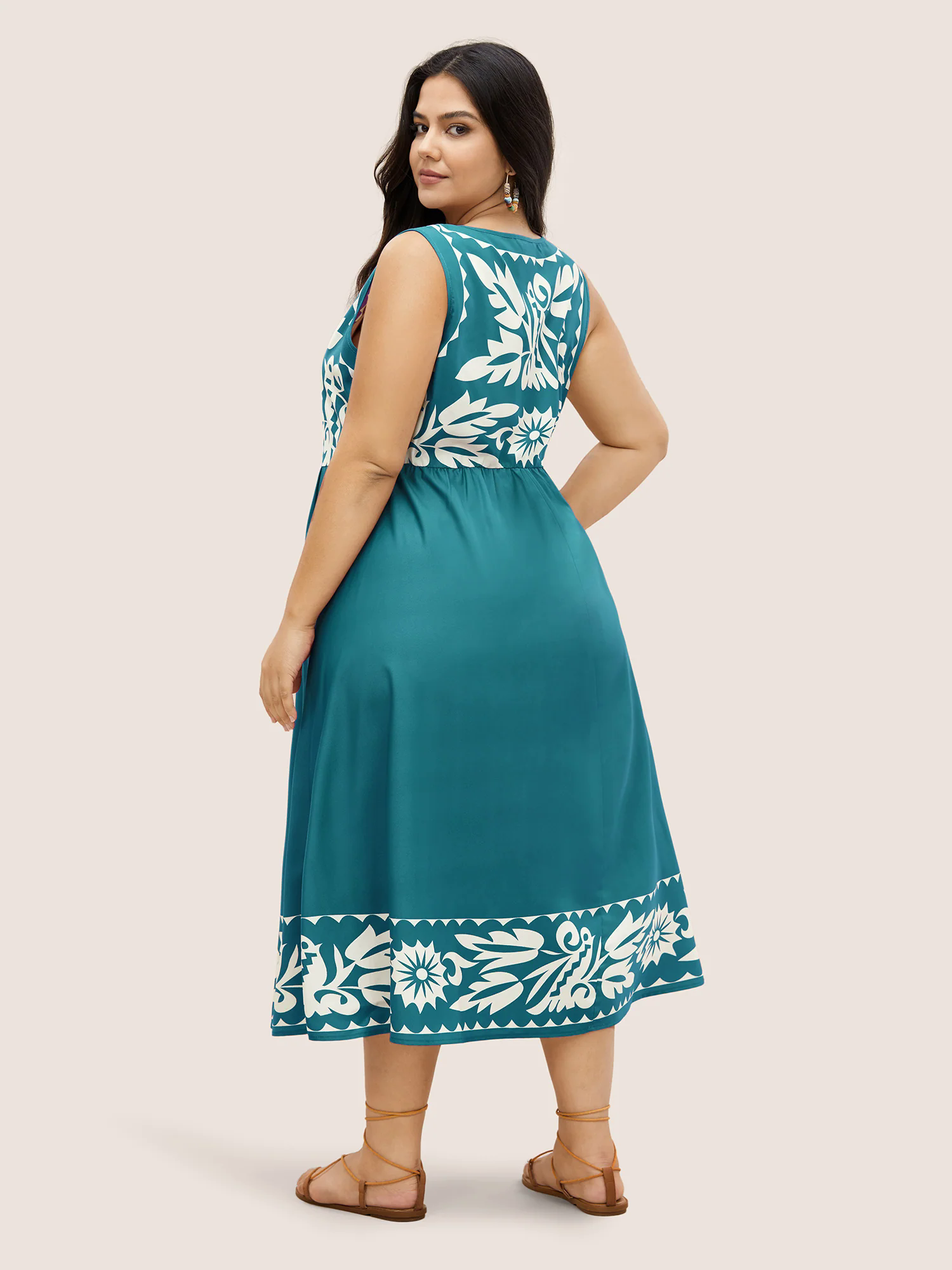 Boho Print Square Neck Elastic Waist Tank Dress Boho Print Square Neck Elastic Waist Tank Dress