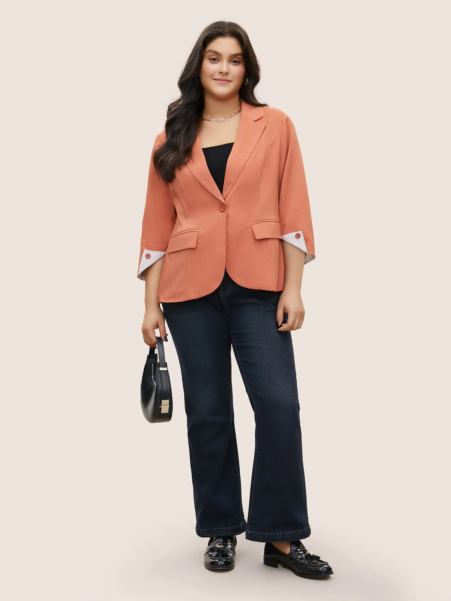 Suit Collar Plain Striped Lined Blazer Suit Collar Plain Striped Lined Blazer