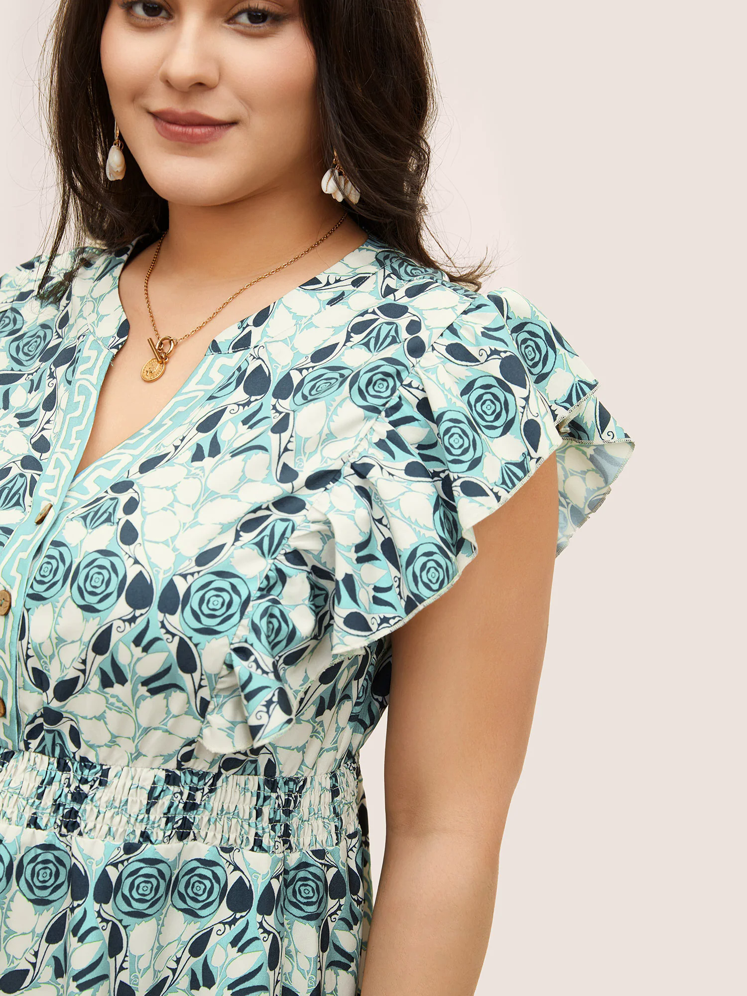 Boho Print Ruffles Shirred Pocket Elastic Waist Dress Boho Print Ruffles Shirred Pocket Elastic Waist Dress