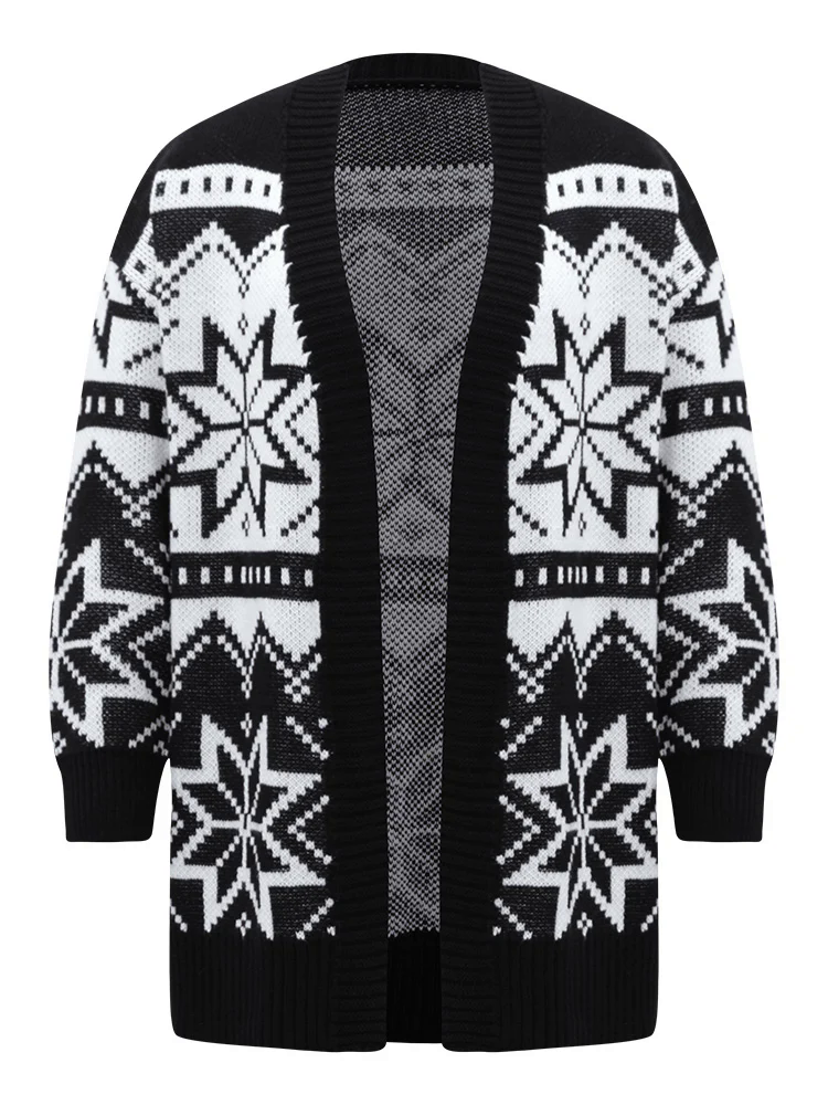 Boho Print Open Front Jacquard Cardigan Boho Print Open Front Jacquard Cardigan