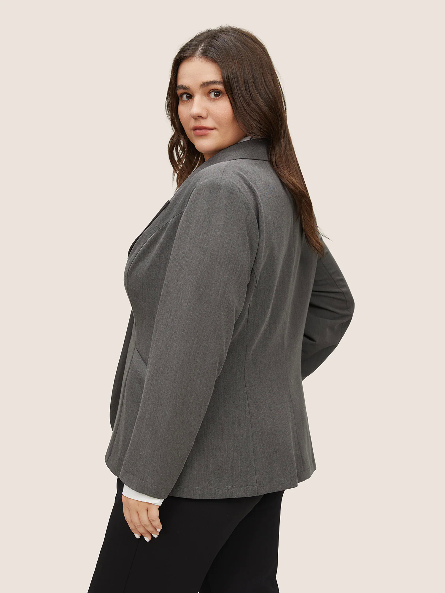 Plain Suit Collar Pocket Regular Fit Blazer