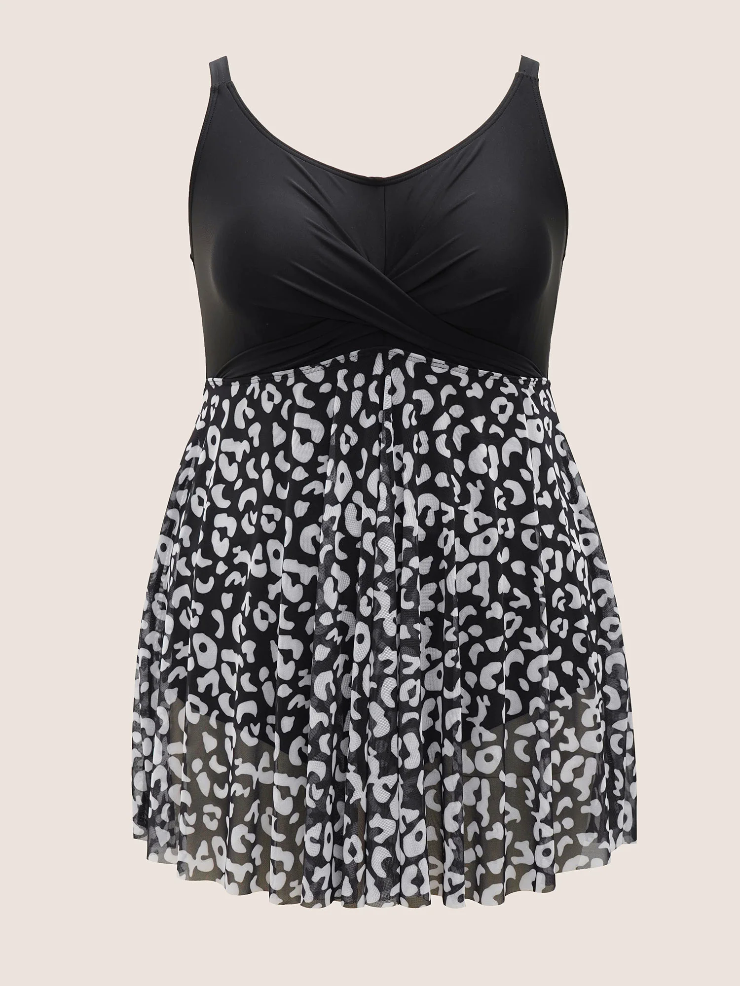 Leopard Print Patchwork Heart Neckline Swim Dress Leopard Print Patchwork Heart Neckline Swim Dress
