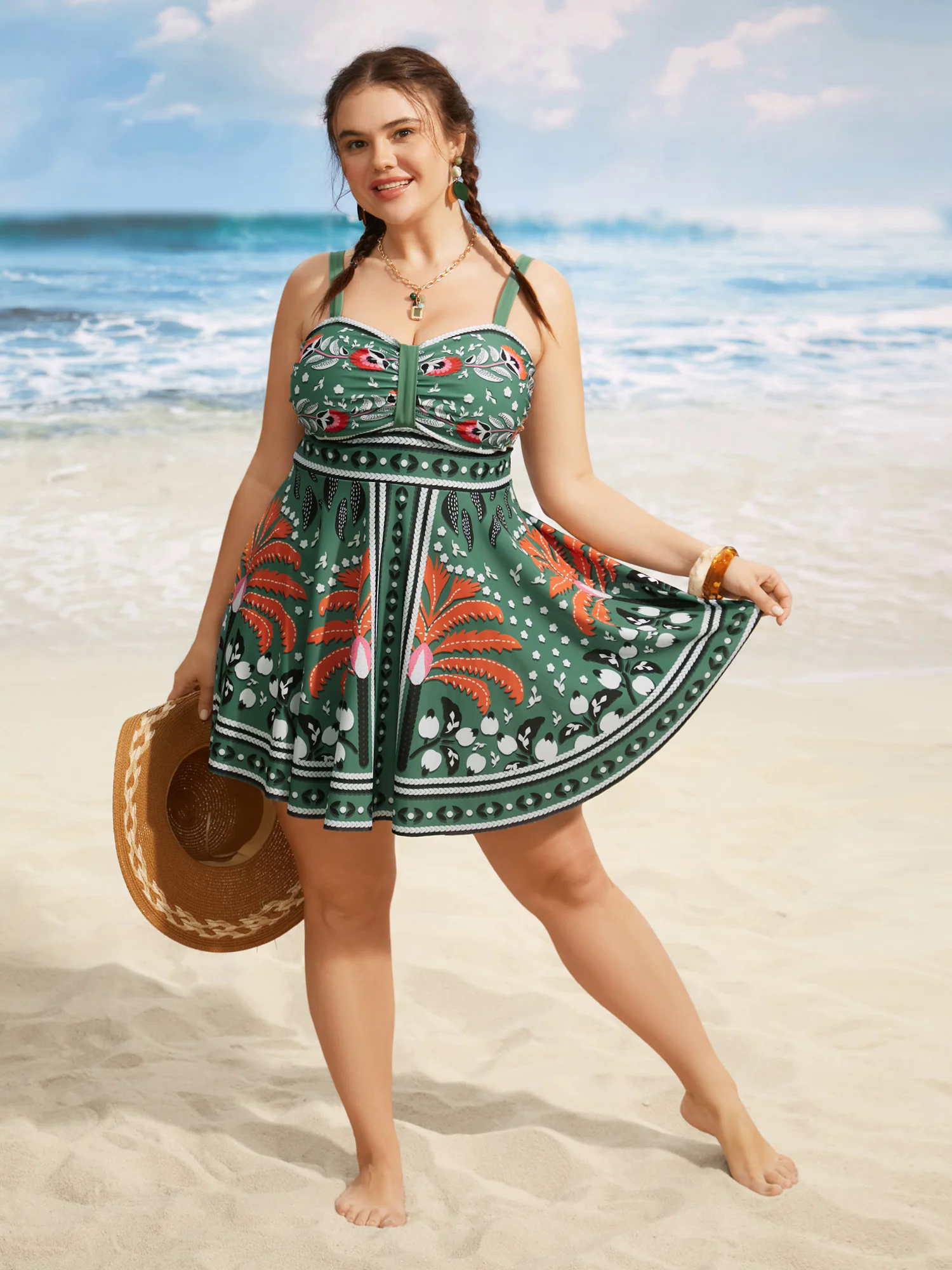 Bandana Print Heart Neckline Gathered Swim Dress Bandana Print Heart Neckline Gathered Swim Dress