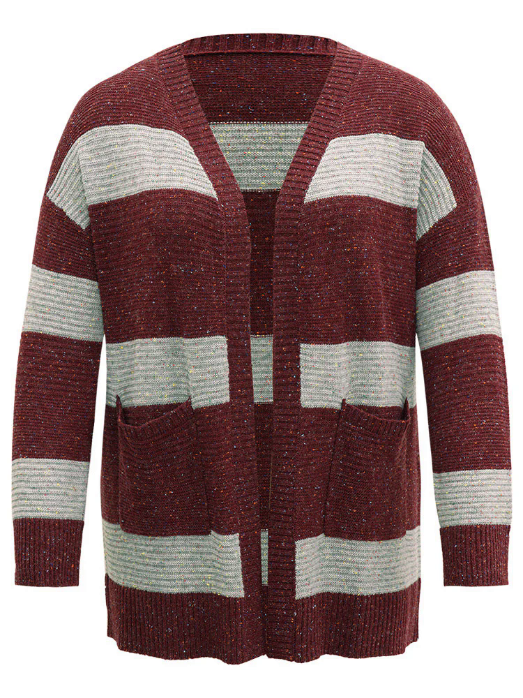 Colorblock Patched Pocket Open Front Cardigan Colorblock Patched Pocket Open Front Cardigan