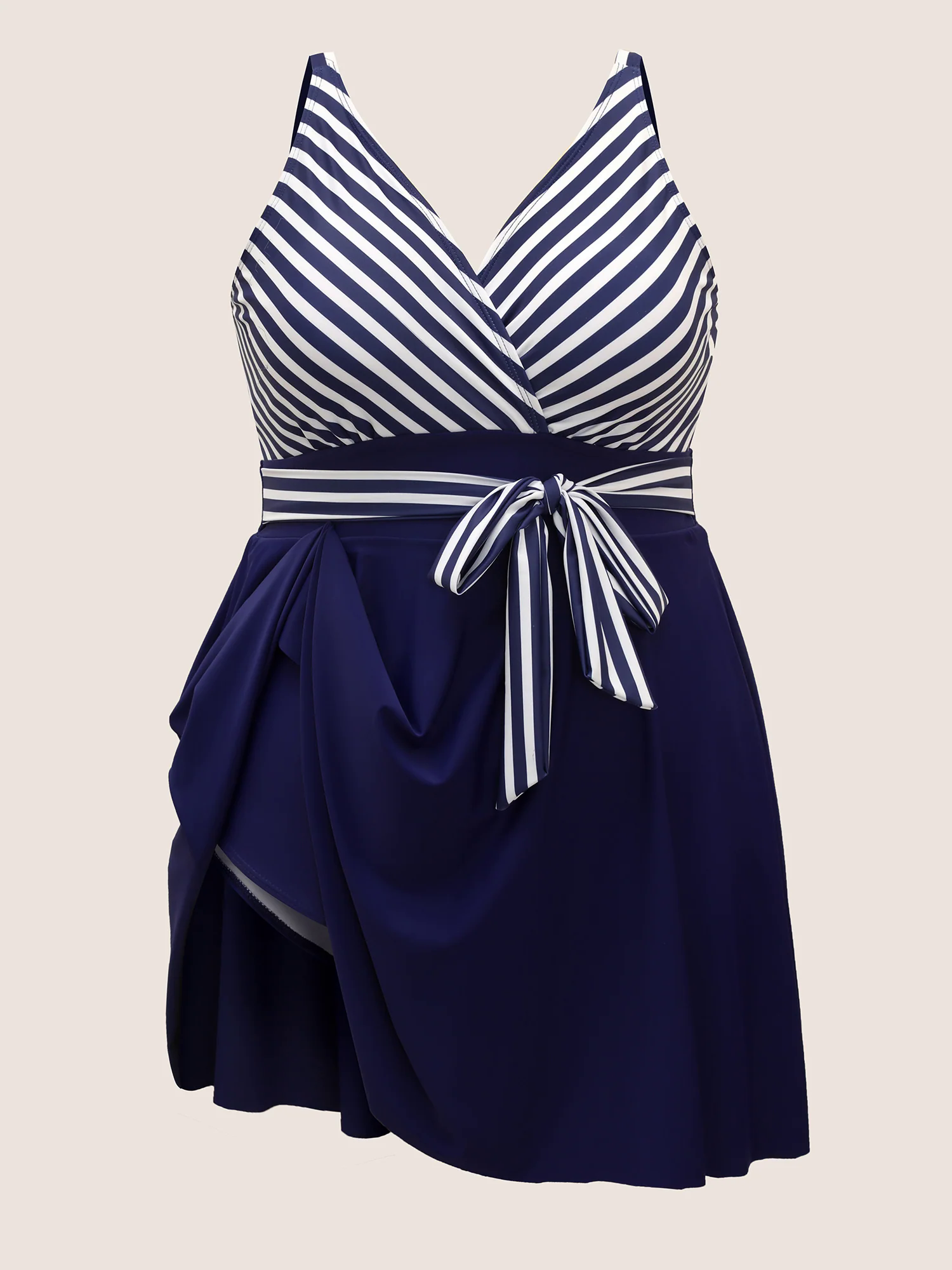 Striped Patchwork Wrap Tie Knot Swim Dress Striped Patchwork Wrap Tie Knot Swim Dress
