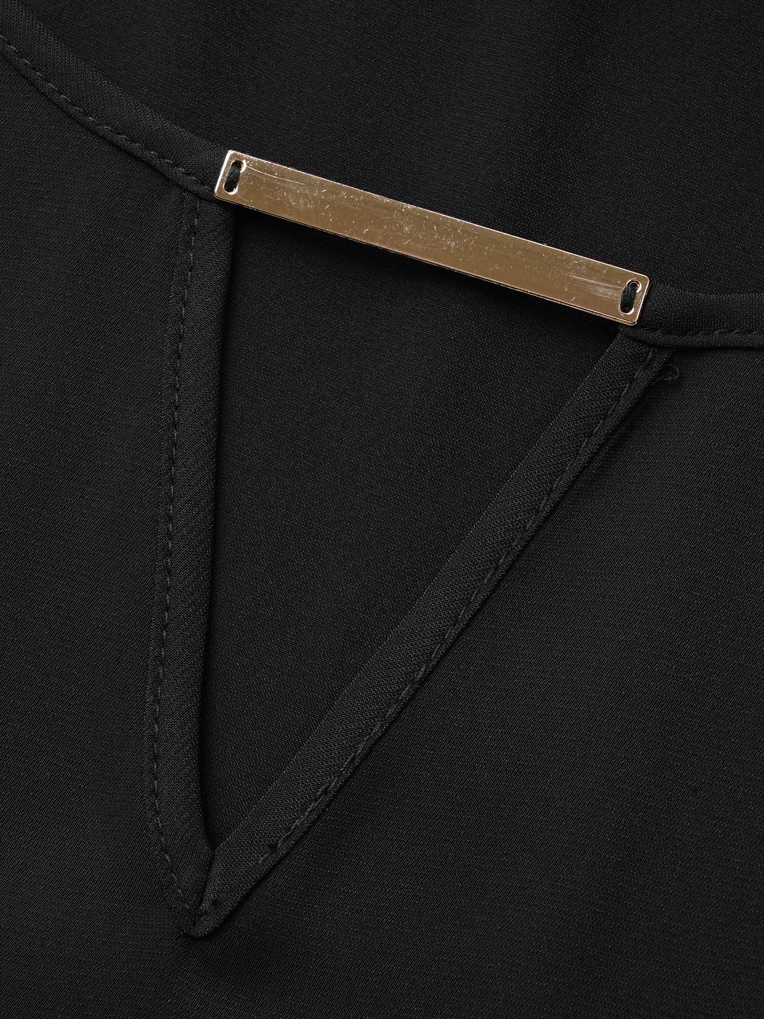 Anti-Wrinkle Plain Metal Detail Keyhole Neck  Blouse