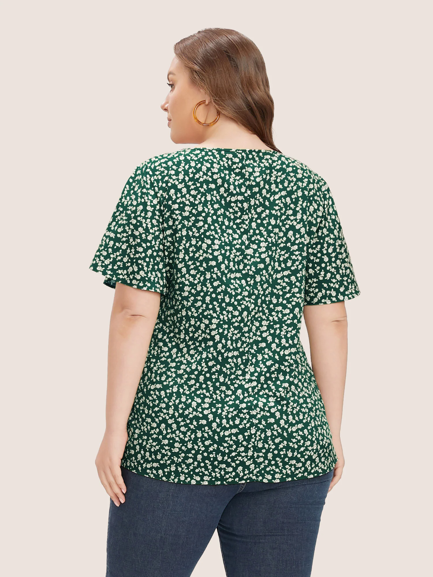 Ditsy Floral Ruffle Sleeve Button Detail Blouse Ditsy Floral Ruffle Sleeve Button Detail Blouse