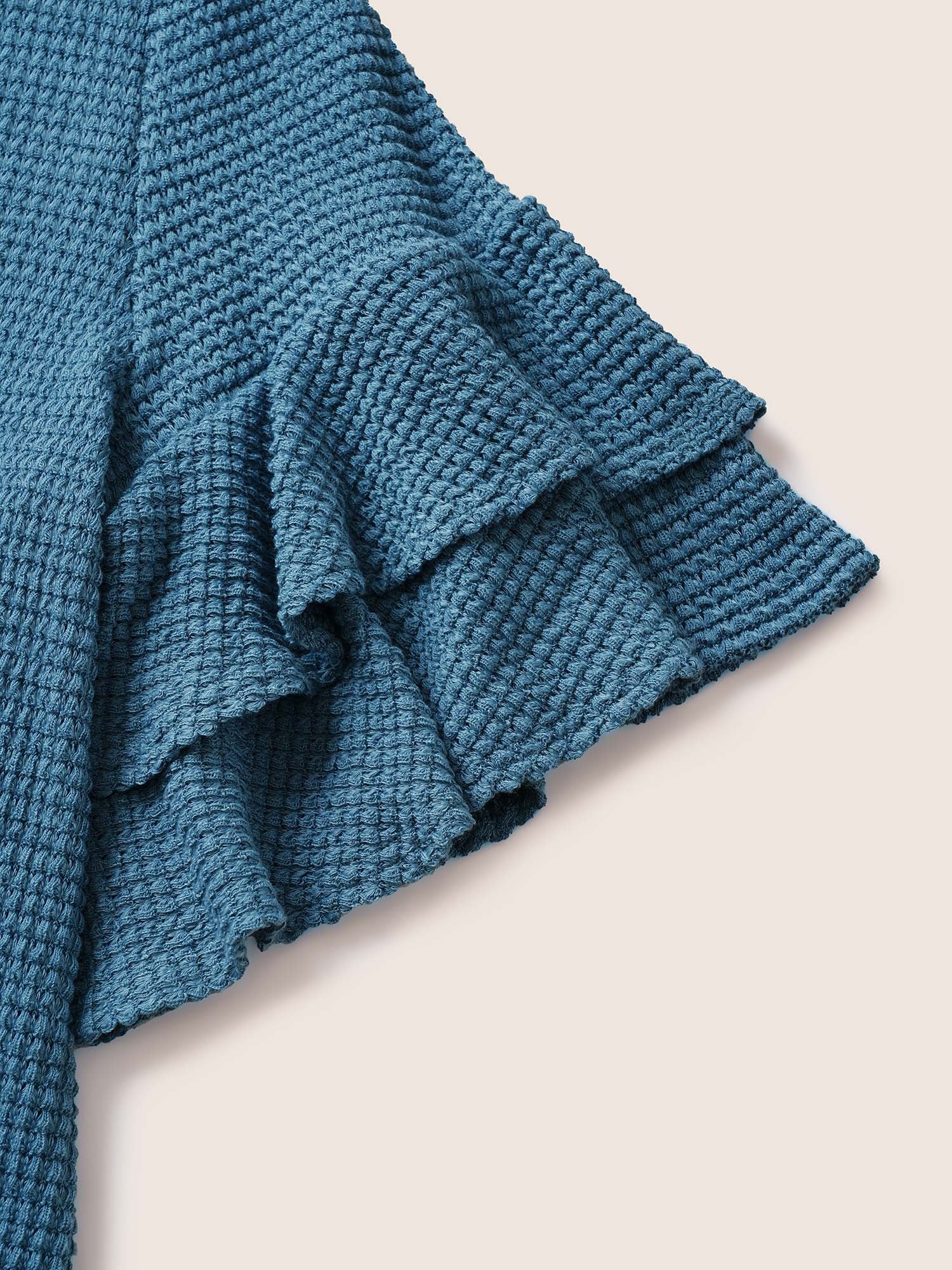 Solid Waffle Knit Tiered Flutter Sleeve T-shirt