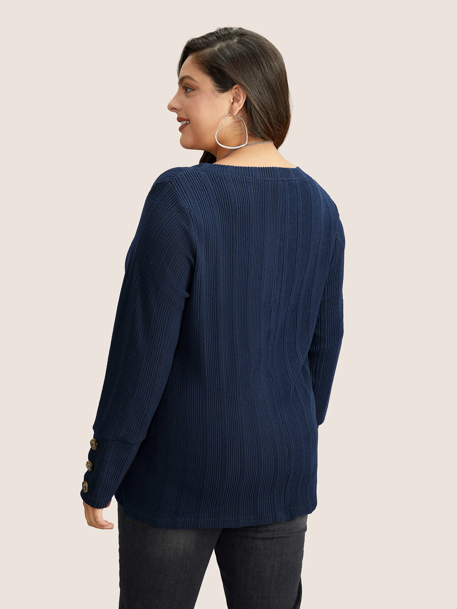 Rib Knit V Neck Button Detail T-shirt Rib Knit V Neck Button Detail T-shirt