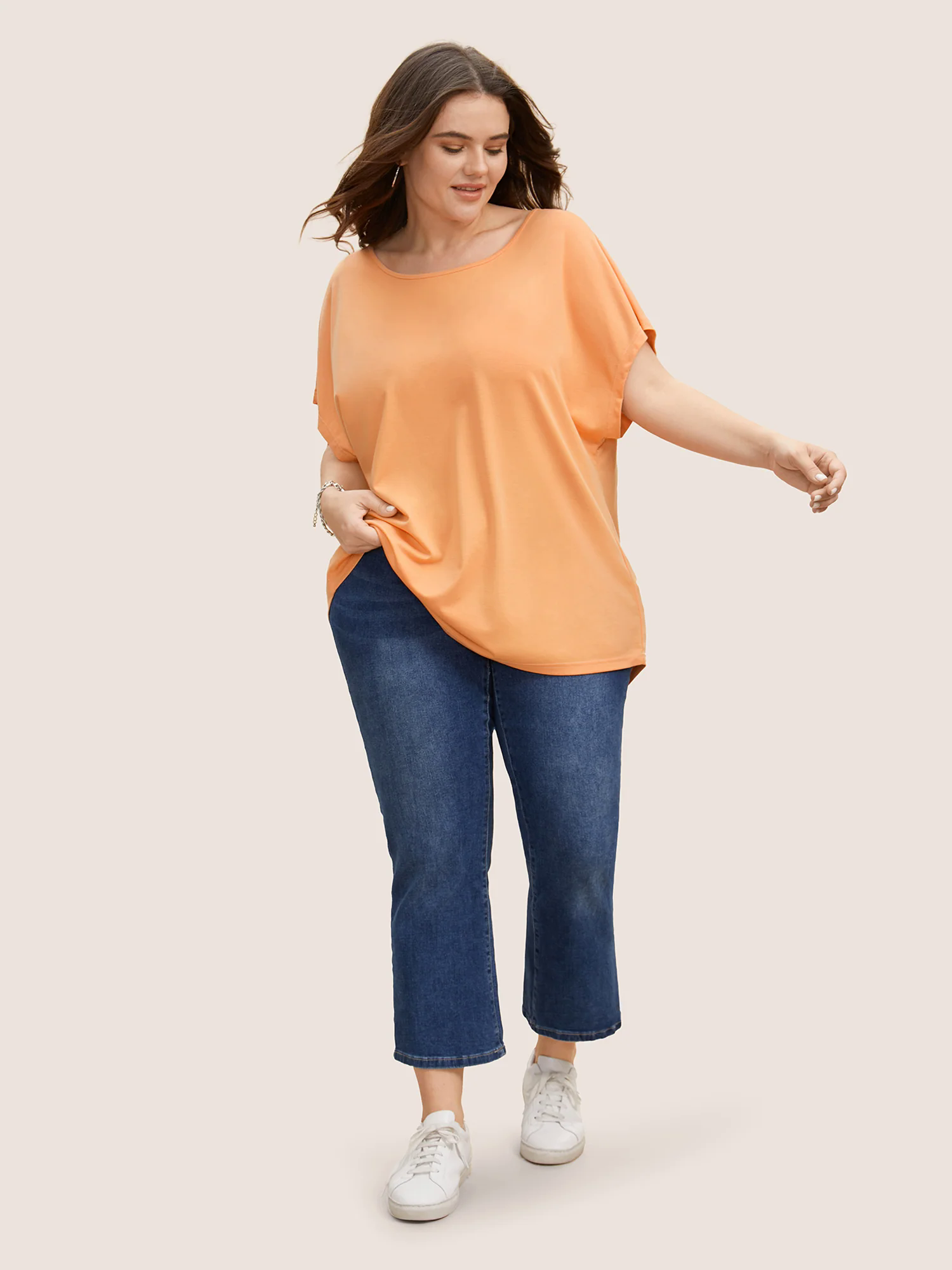Solid Boat Neck Cut Out Dolman Sleeve T-shirt Solid Boat Neck Cut Out Dolman Sleeve T-shirt