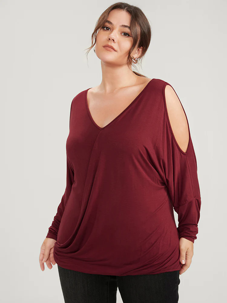 Solid Cold Shoulder Long Tee Solid Cold Shoulder Long Tee
