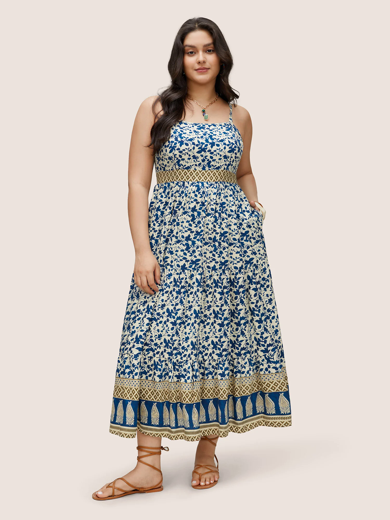 Boho Print Patchwork Adjustable Straps Cami Dress Boho Print Patchwork Adjustable Straps Cami Dress