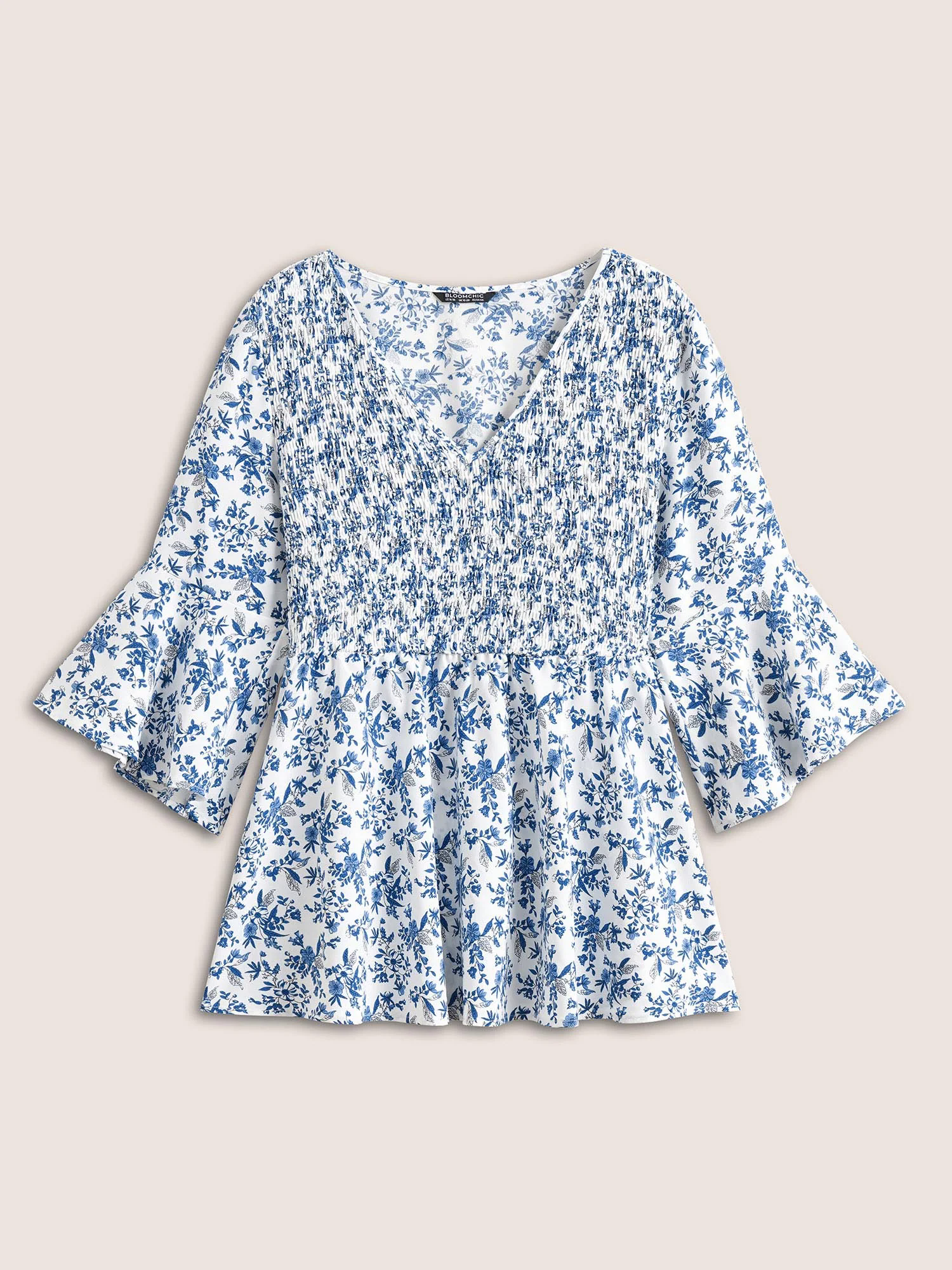 Ditsy Floral Shirred Ruffle Sleeve Blouse Ditsy Floral Shirred Ruffle Sleeve Blouse