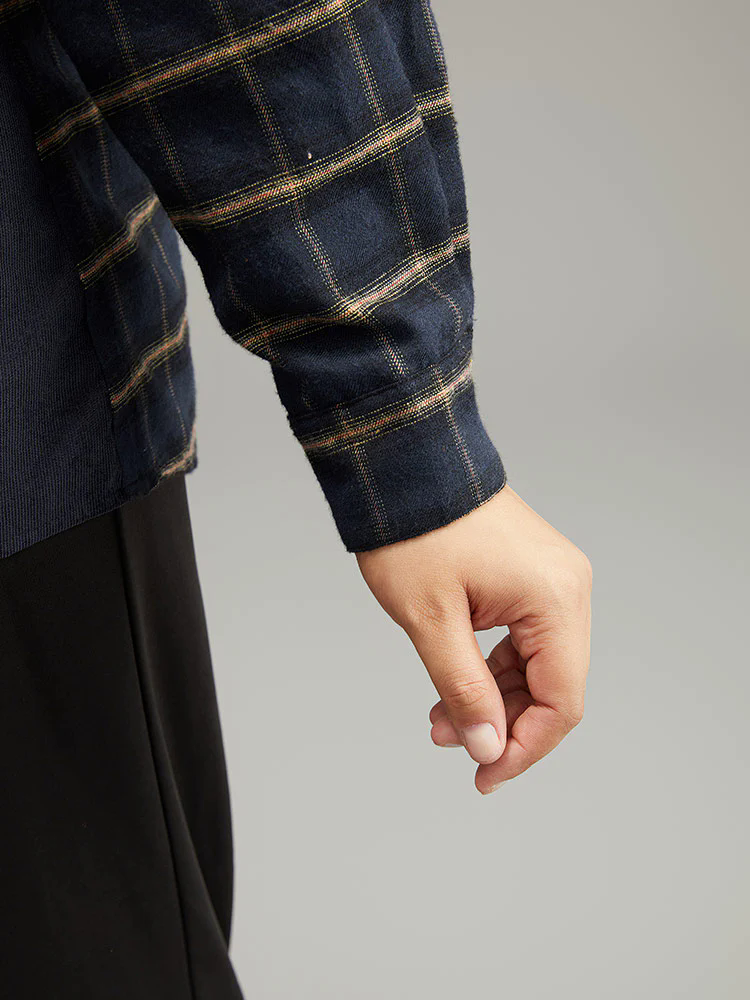 Shirt Collar Plaid Patchwork Pocket Blouse Shirt Collar Plaid Patchwork Pocket Blouse
