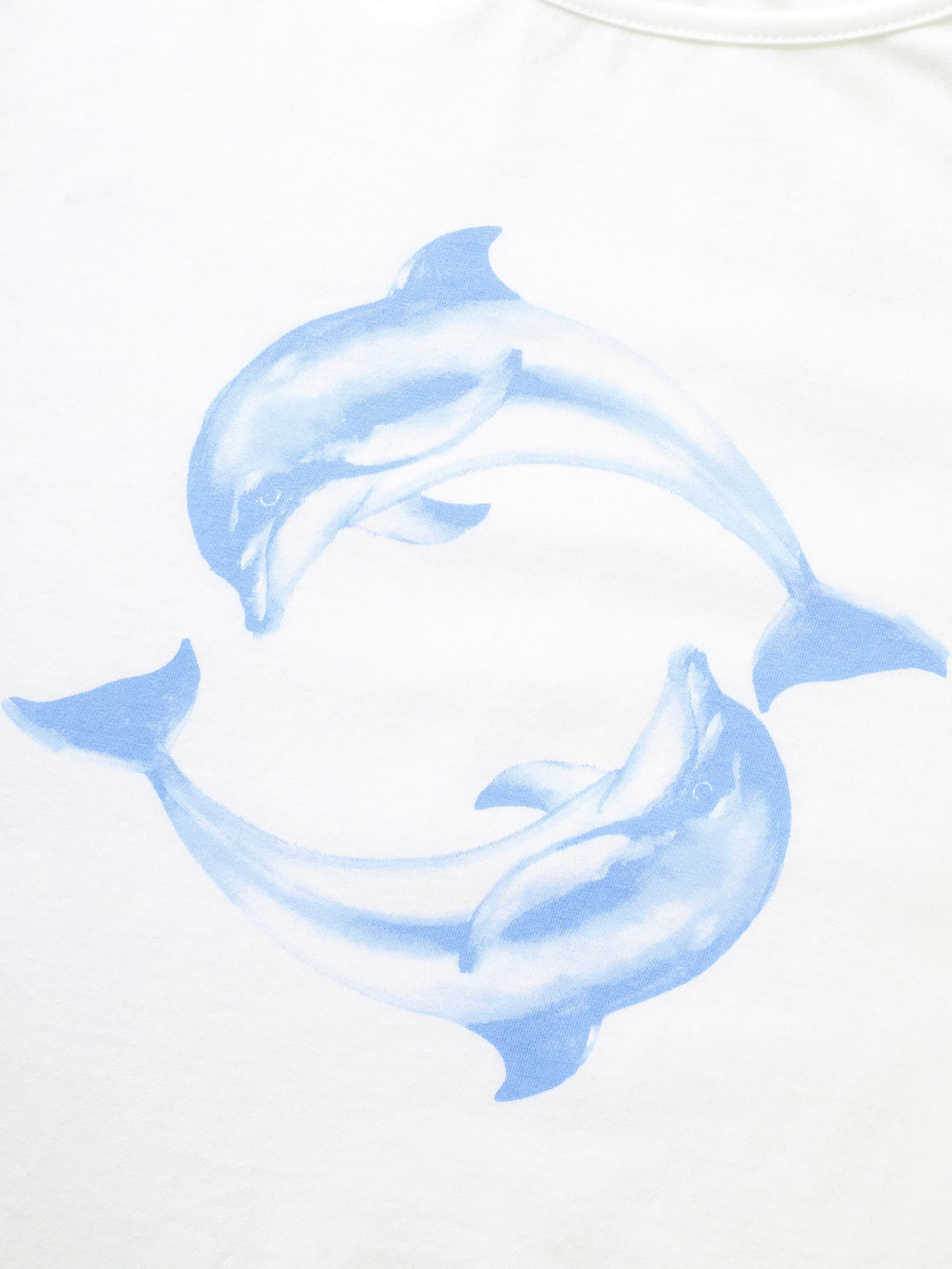 Crew Neck Dolphin Print Arc Hem T-shirt Crew Neck Dolphin Print Arc Hem T-shirt