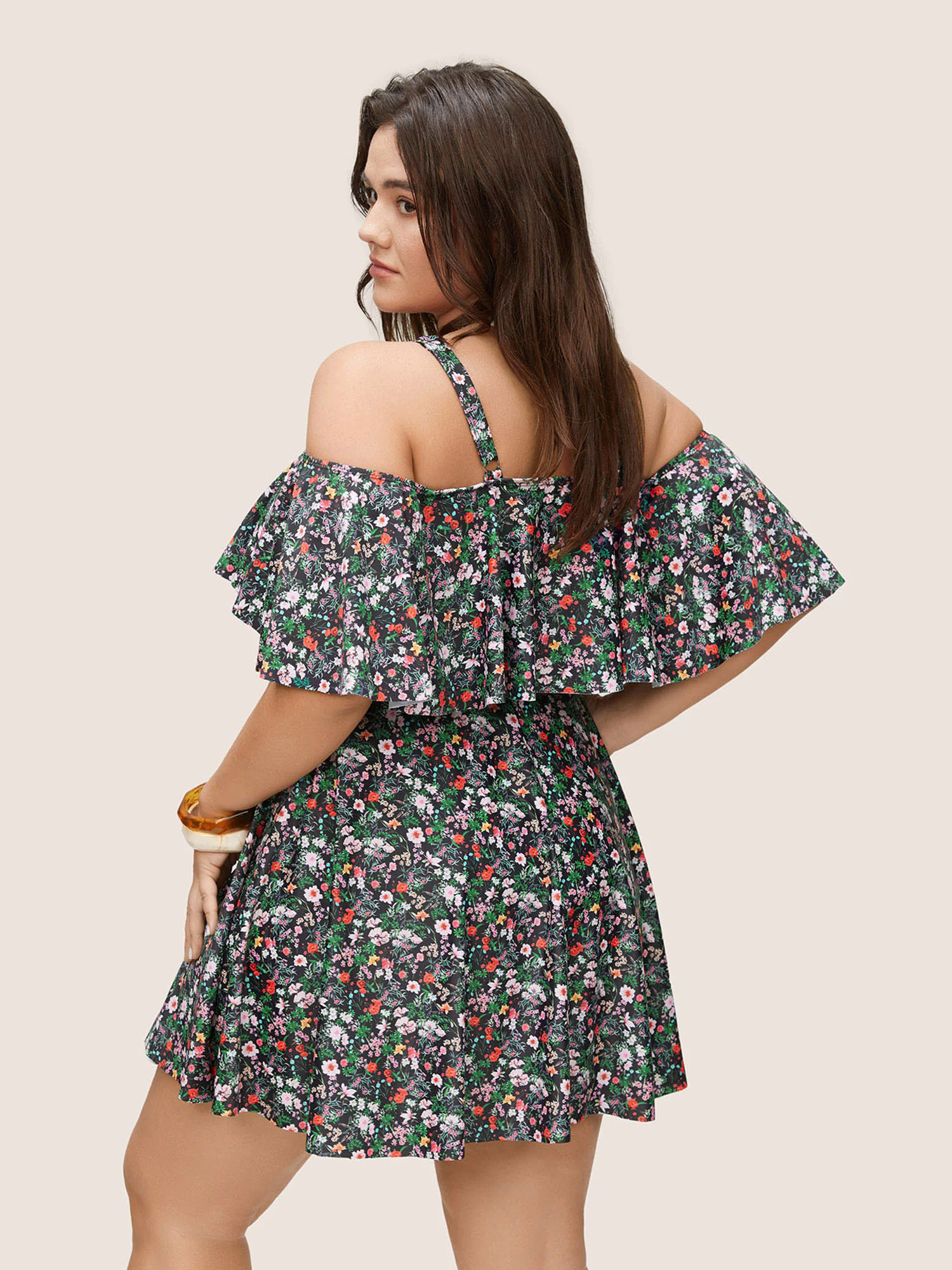 Ditsy Floral Ruffles Cold Shoulder Swim Dress Ditsy Floral Ruffles Cold Shoulder Swim Dress