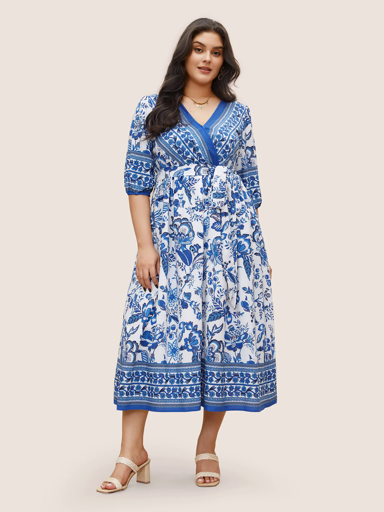 Bandana Print Surplice Neck Lantern Sleeve Pocket Belted Midi Dress Bandana Print Surplice Neck Lantern Sleeve Pocket Belted Midi Dress