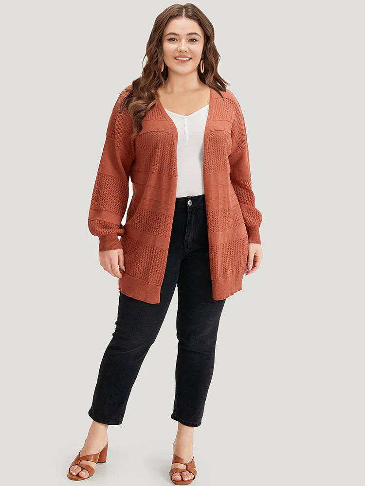 Plain Open Front Lantern Sleeve Cardigan