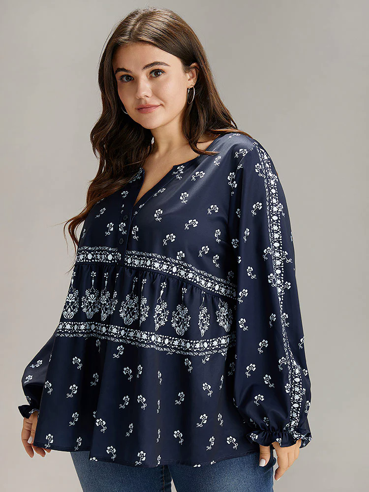 Bandana Print Flutter Trim Blouse
