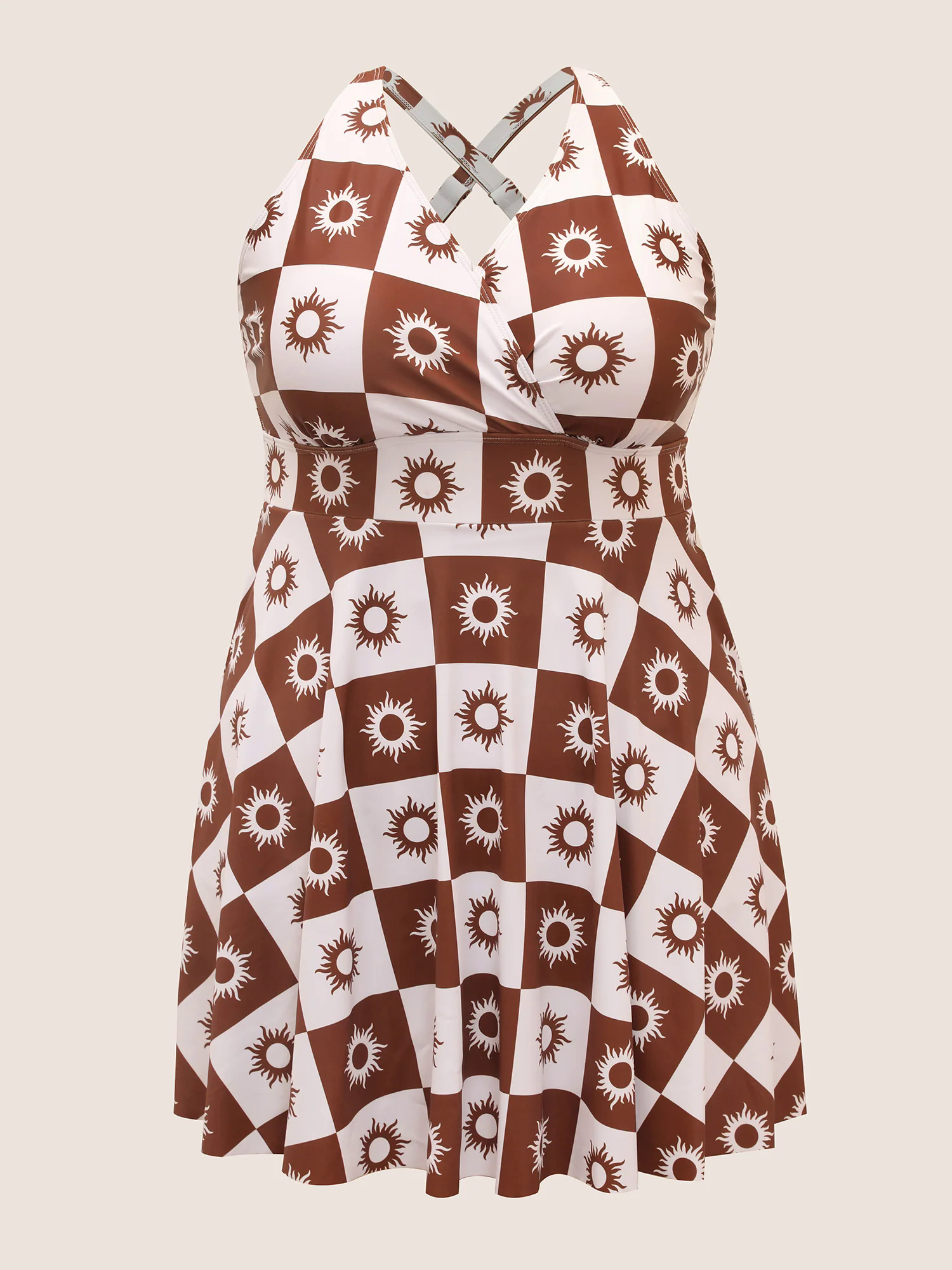 Overlap Collar Sun Print Pocket Swim Dress Overlap Collar Sun Print Pocket Swim Dress