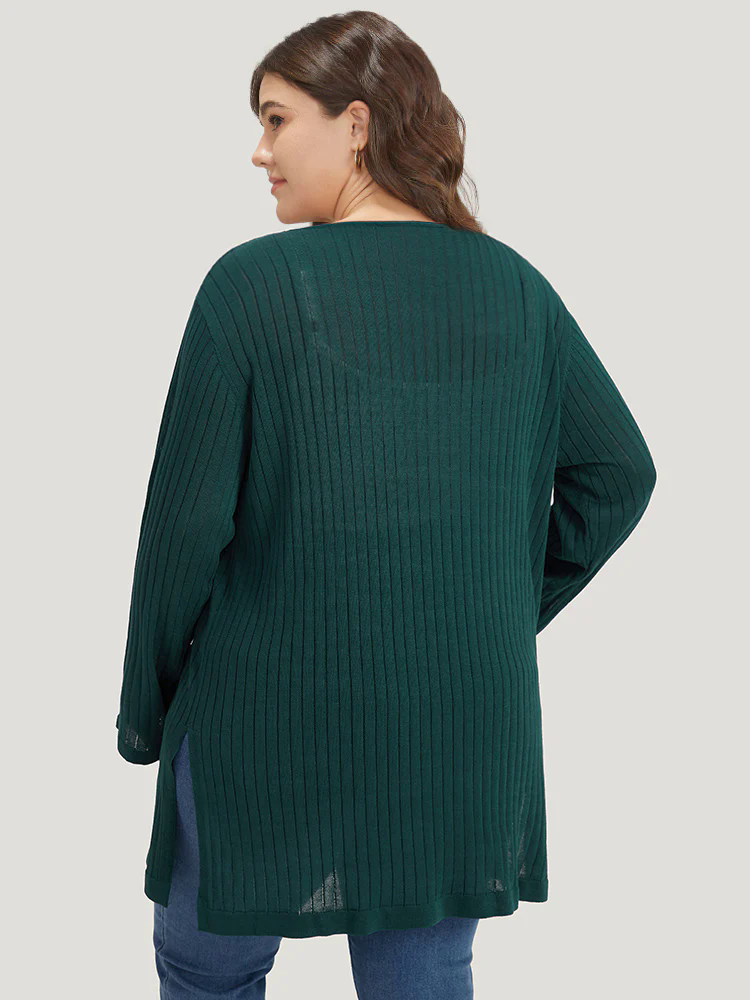 Solid Rib Knit Pocket Lightweight Tunic Cardigan Solid Rib Knit Pocket Lightweight Tunic Cardigan