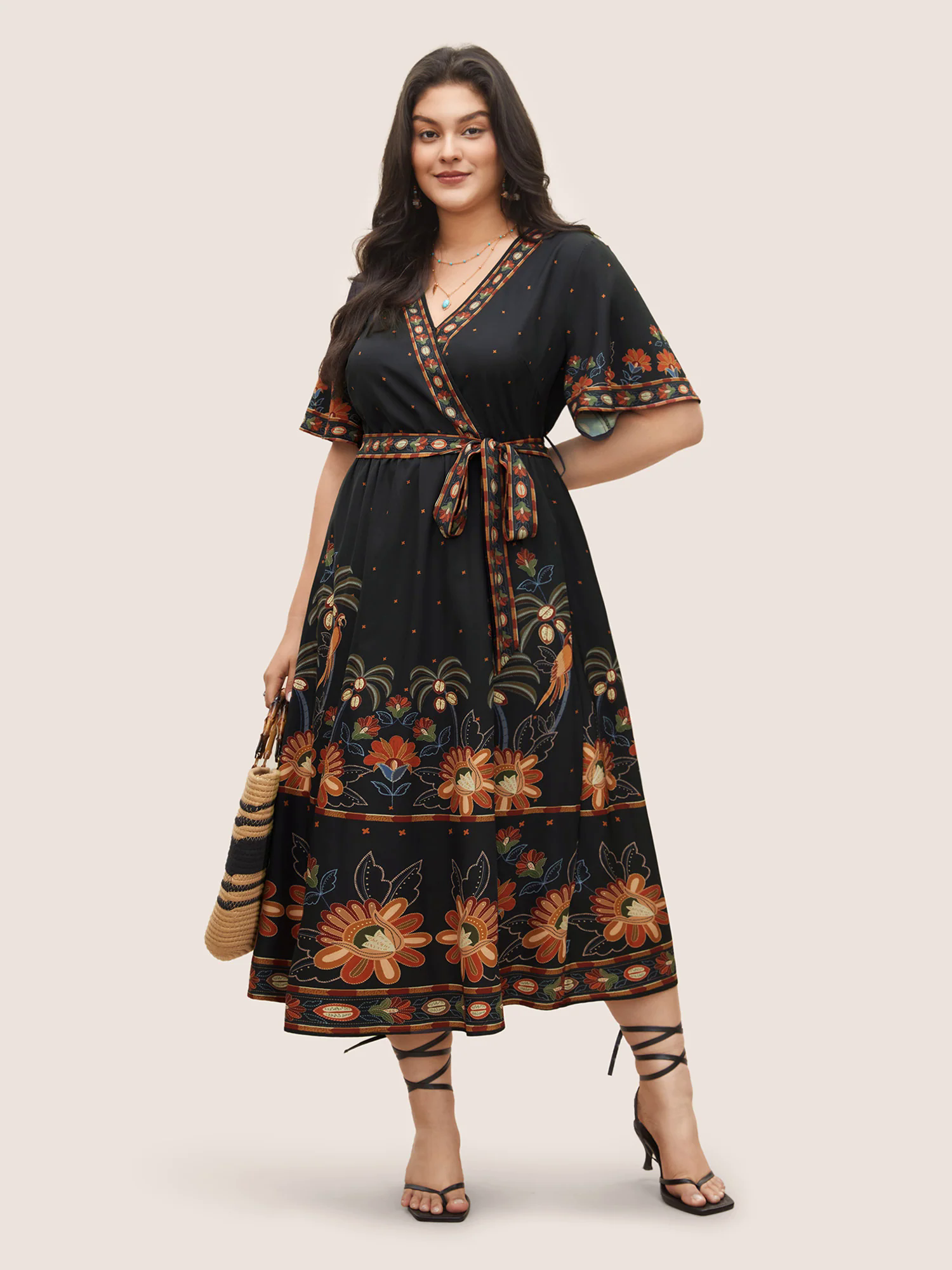 Bandana Print Surplice Neck Flutter Sleeve Dress Bandana Print Surplice Neck Flutter Sleeve Dress
