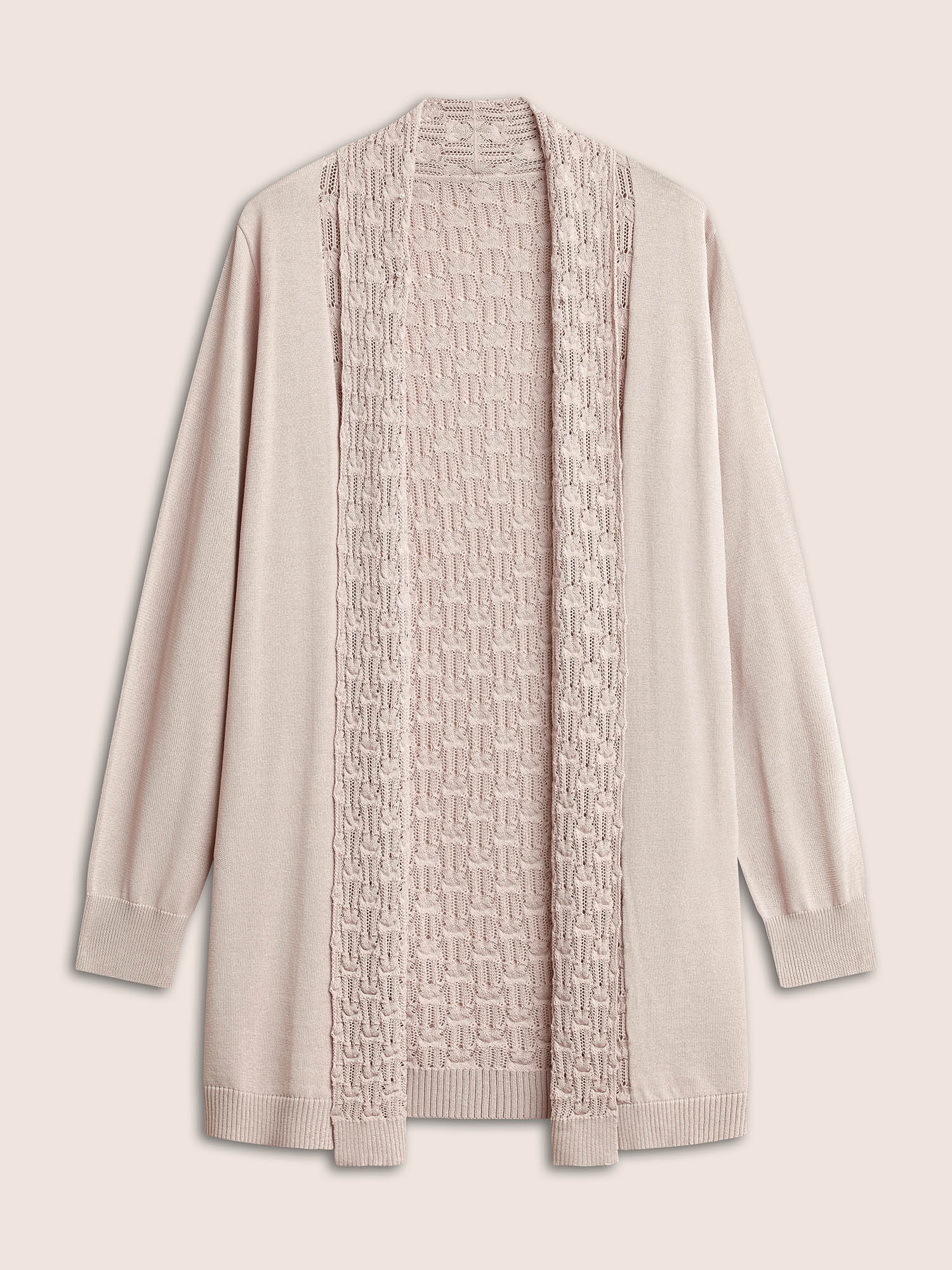 Plain Lapel Collar Pointelle Knit Backless Cardigan Plain Lapel Collar Pointelle Knit Backless Cardigan