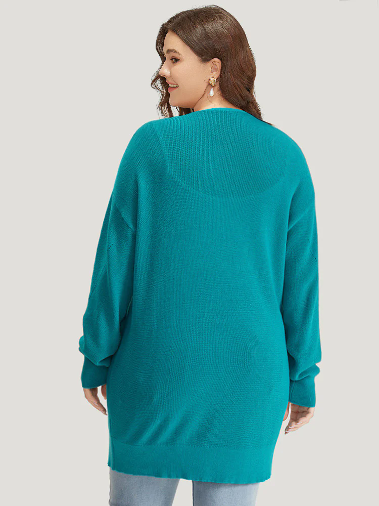 Solid Open Front Patched Pocket Cardigan
