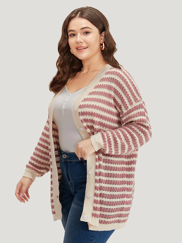 Striped Button Through Cut Out Cardigan Striped Button Through Cut Out Cardigan