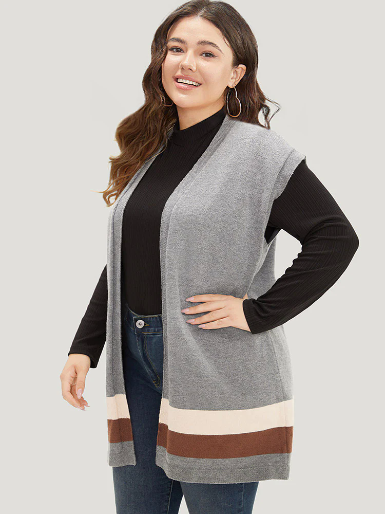 Colorblock Contrast Sleeveless Open Front Tunic Cardigan Colorblock Contrast Sleeveless Open Front Tunic Cardigan