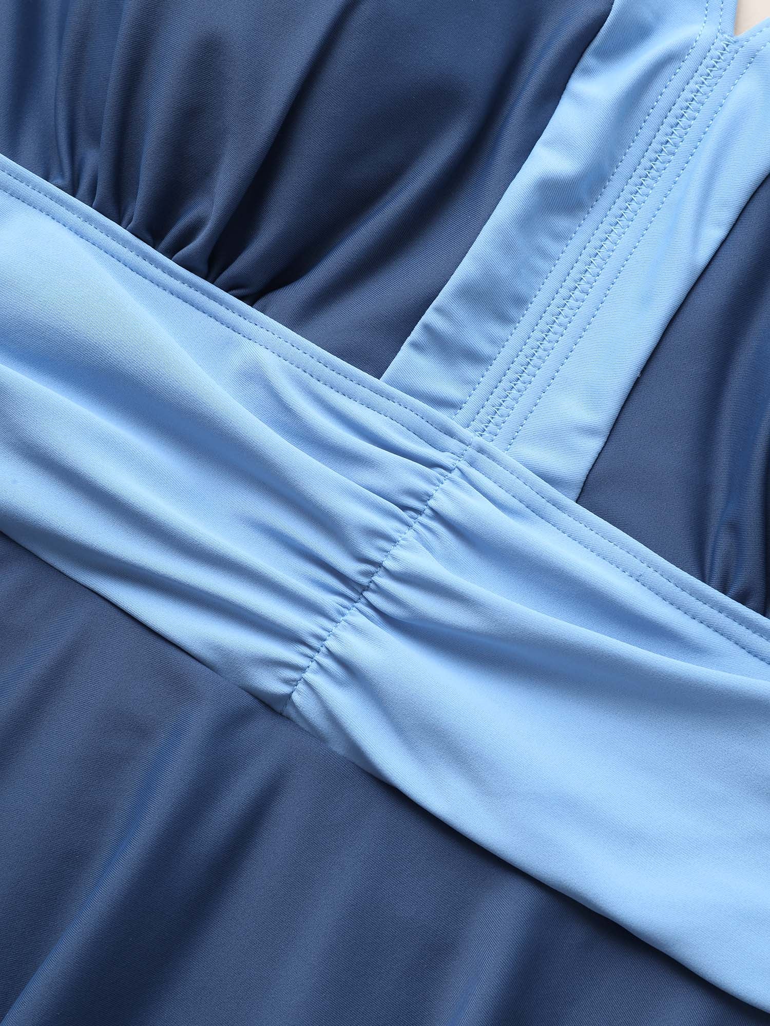 Two Tone Patchwork Gathered Swim Dress Two Tone Patchwork Gathered Swim Dress