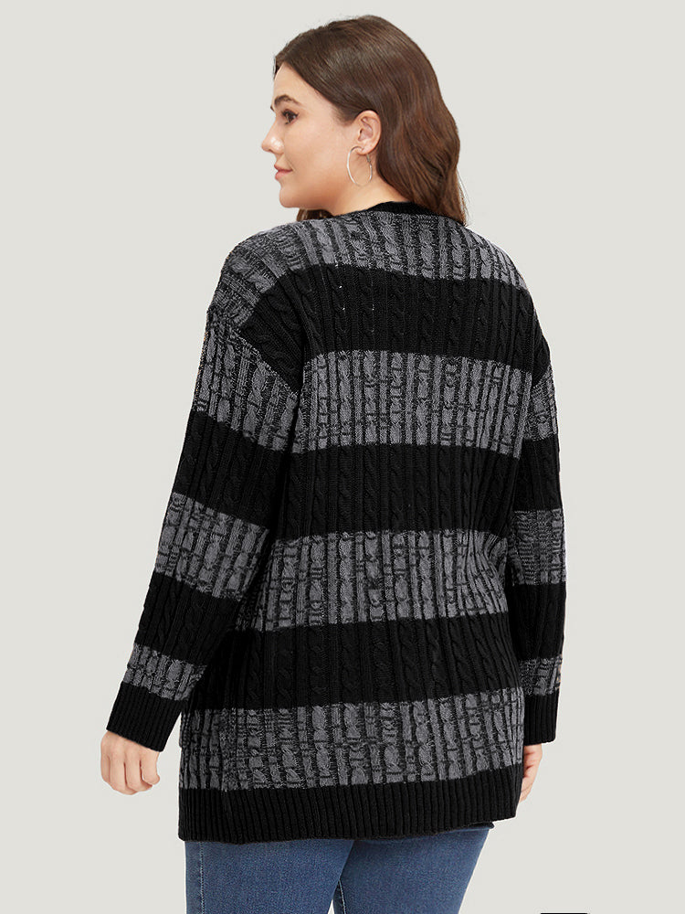 Halloween Colorblock Cable Knit Patched Pocket Cardigan Halloween Colorblock Cable Knit Patched Pocket Cardigan