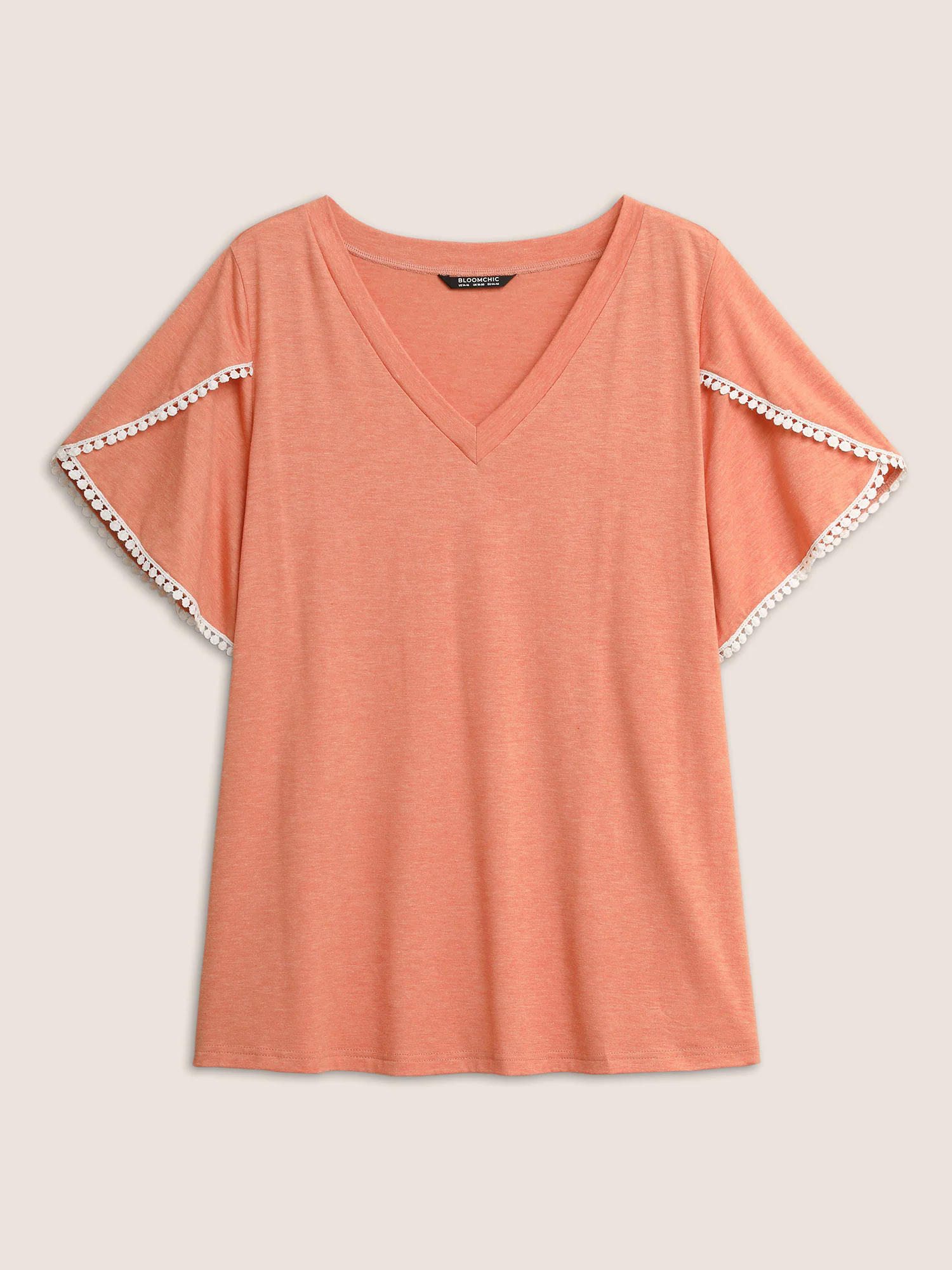 Plain Pompom Trim Petal Sleeve T-shirt Plain Pompom Trim Petal Sleeve T-shirt