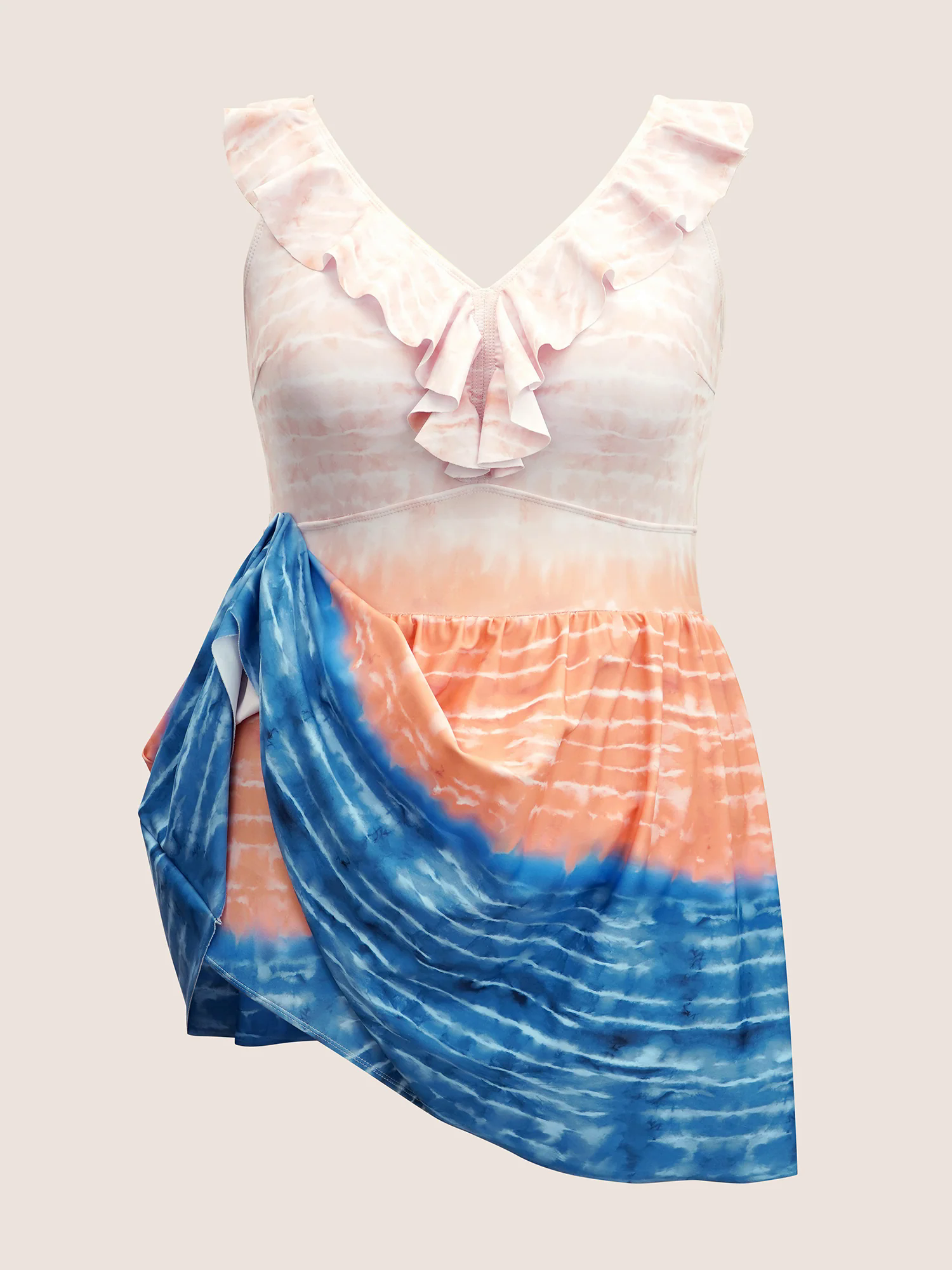 Tie Dye Contrast Ruffles Trim Swim Dress Tie Dye Contrast Ruffles Trim Swim Dress