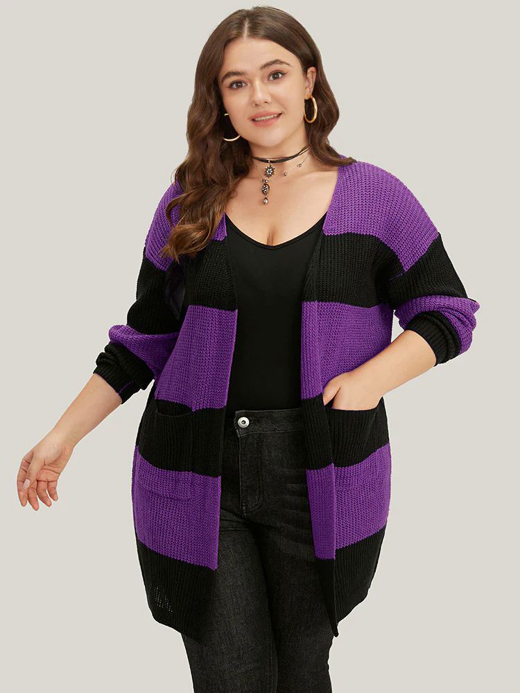 Halloween Colorblock Patched Pocket Tunic Cardigan Halloween Colorblock Patched Pocket Tunic Cardigan
