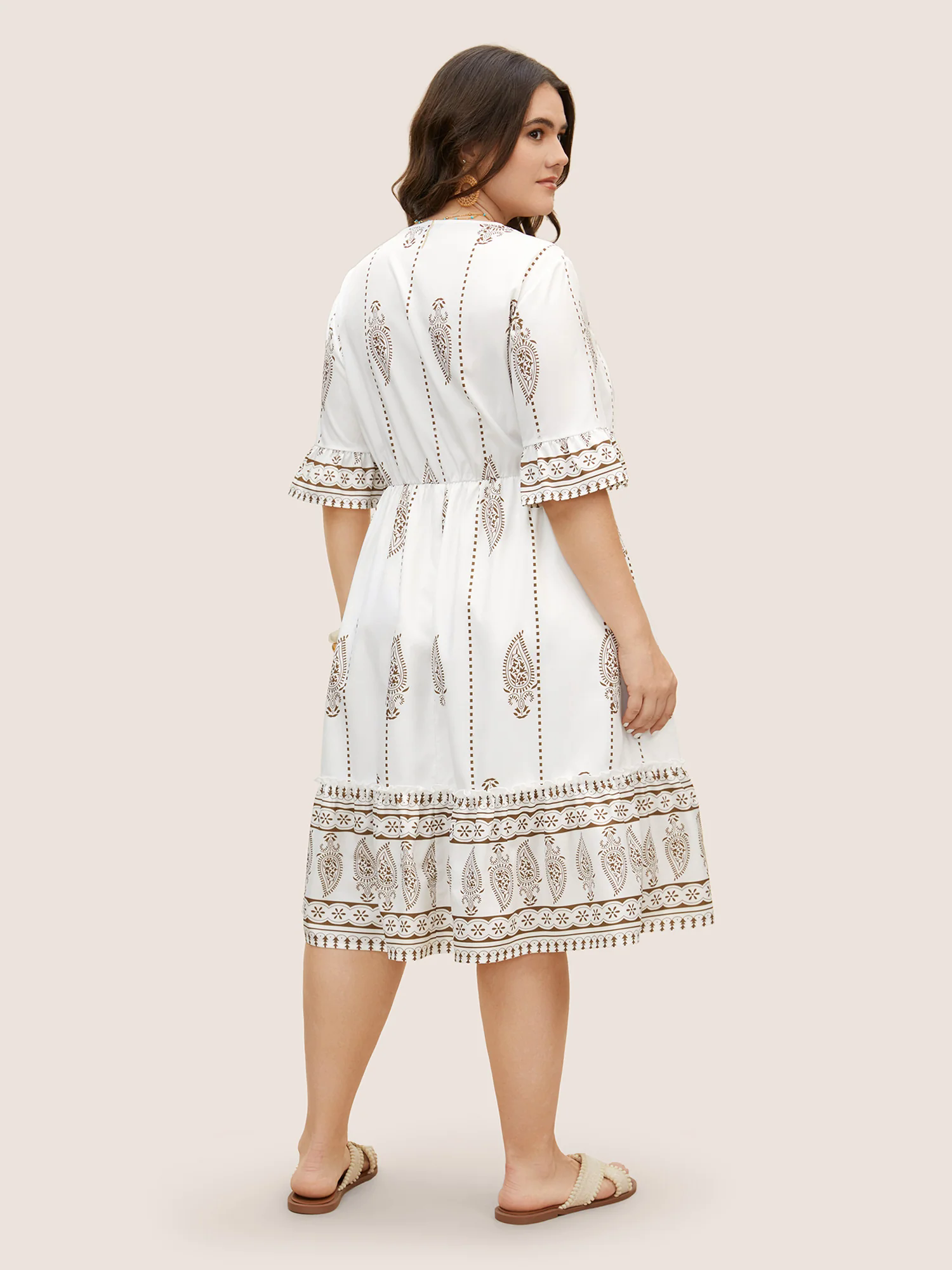 Boho Print Cross Straps Tassels Ruffles Dress Boho Print Cross Straps Tassels Ruffles Dress