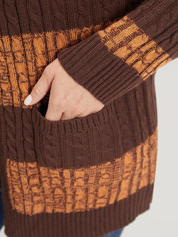 Halloween Colorblock Cable Knit Patched Pocket Cardigan Halloween Colorblock Cable Knit Patched Pocket Cardigan