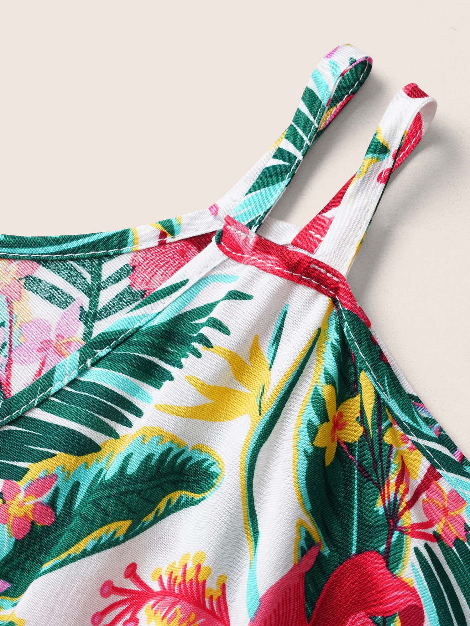 Tropical Print Elastic Waist Cold Shoulder Wrap Hem Blouse