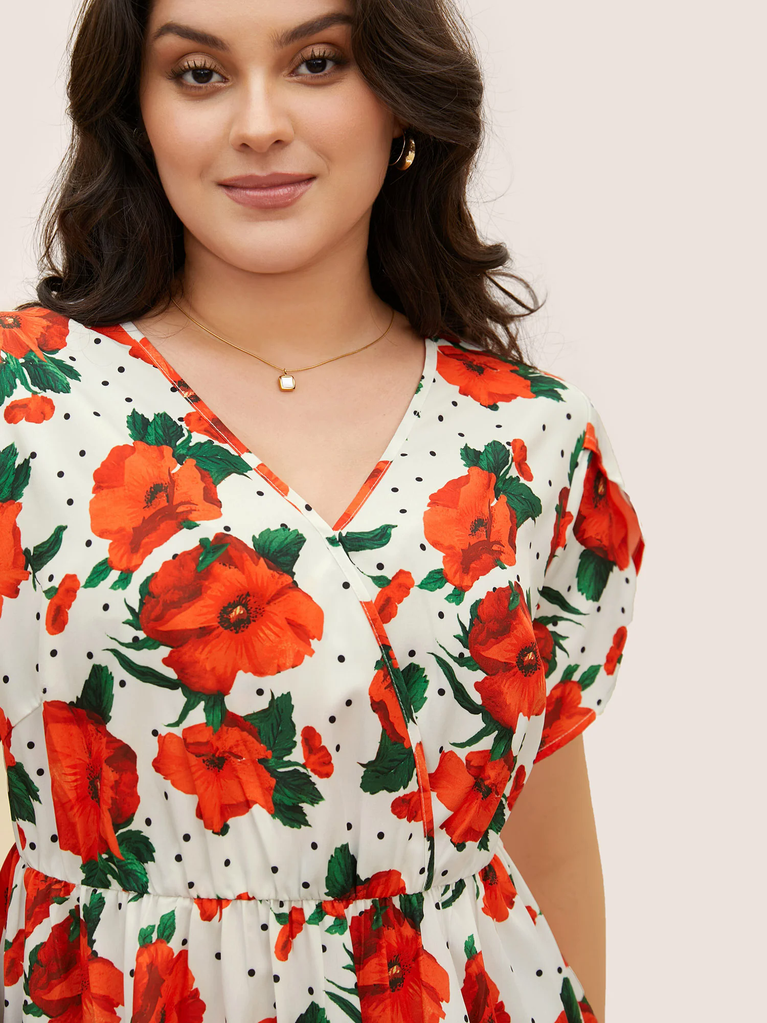 Overlap Collar Floral Elastic Waist Petal Sleeve Blouse Overlap Collar Floral Elastic Waist Petal Sleeve Blouse