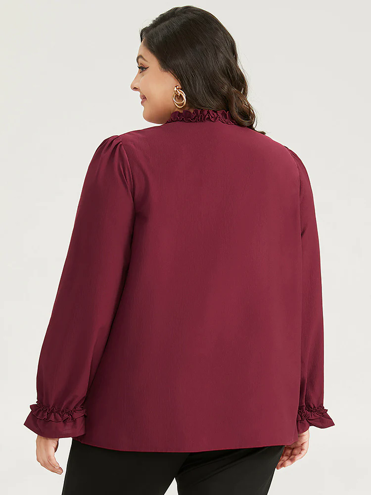 Solid Frill Trim Puff Sleeve Blouse Solid Frill Trim Puff Sleeve Blouse