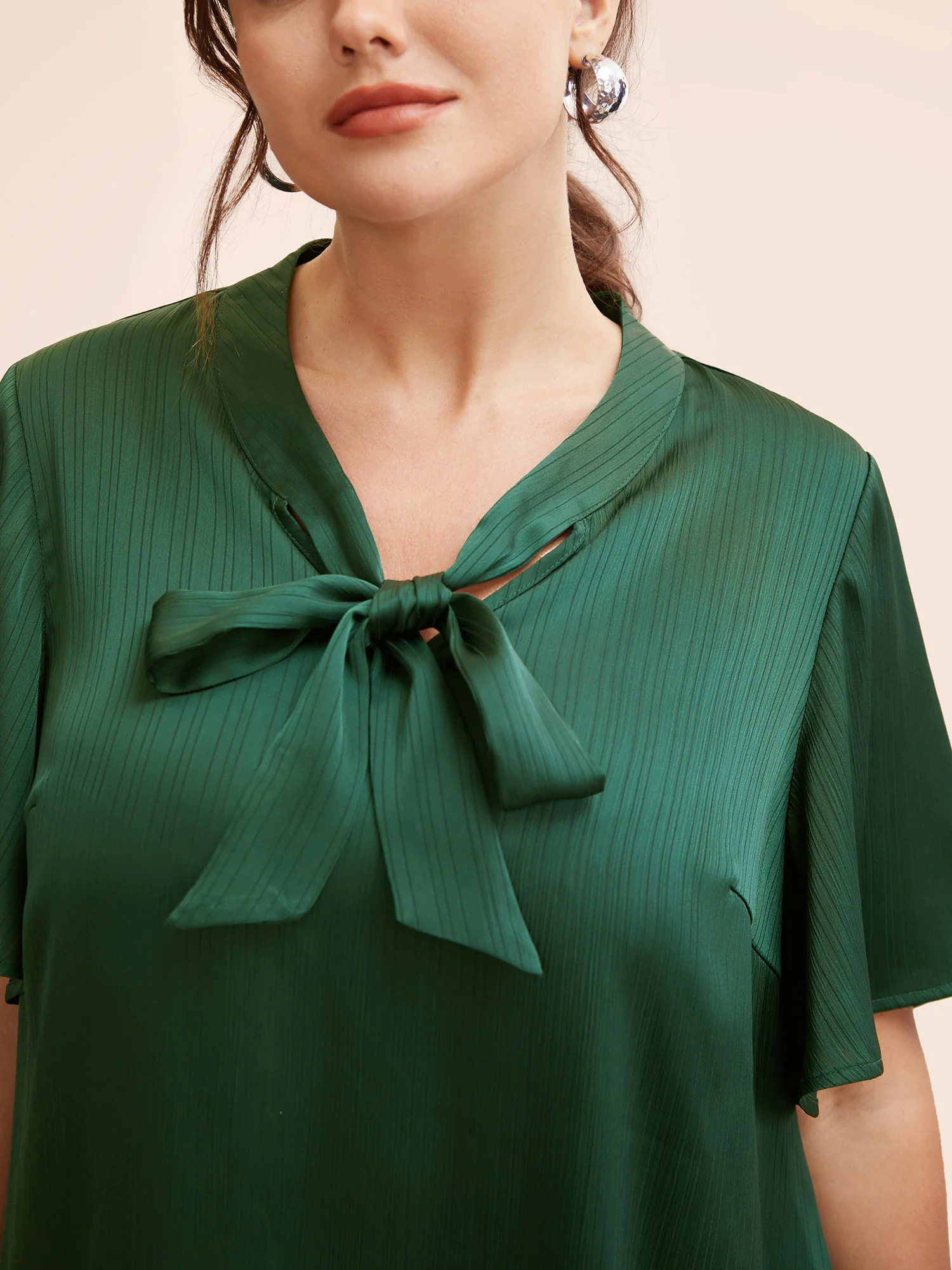 Plain Knot Neck Ruffle Sleeve Blouse Plain Knot Neck Ruffle Sleeve Blouse