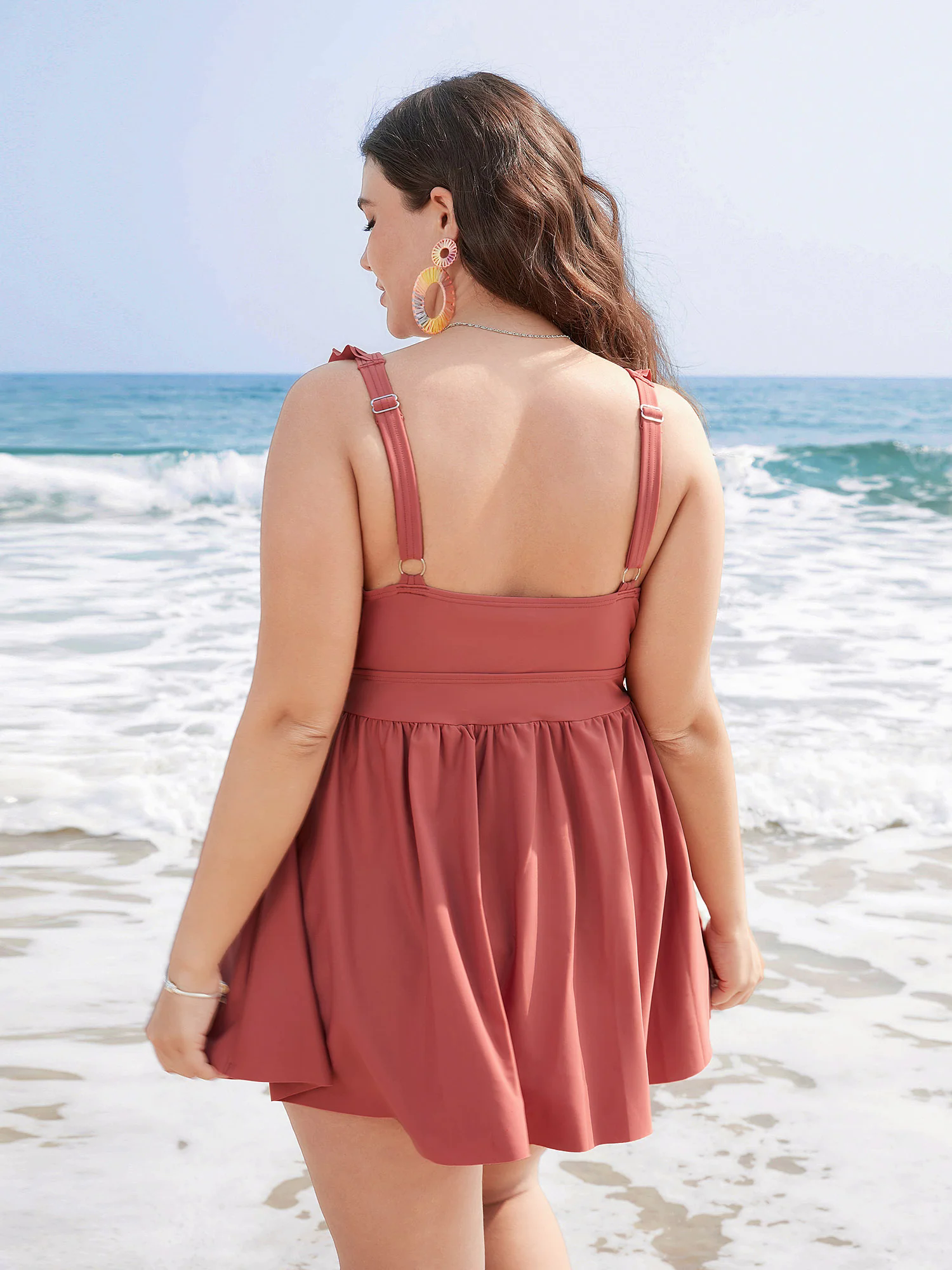 Ruffle Trim Adjustable Straps Gathered Sculpt Waist Swim Dress Ruffle Trim Adjustable Straps Gathered Sculpt Waist Swim Dress