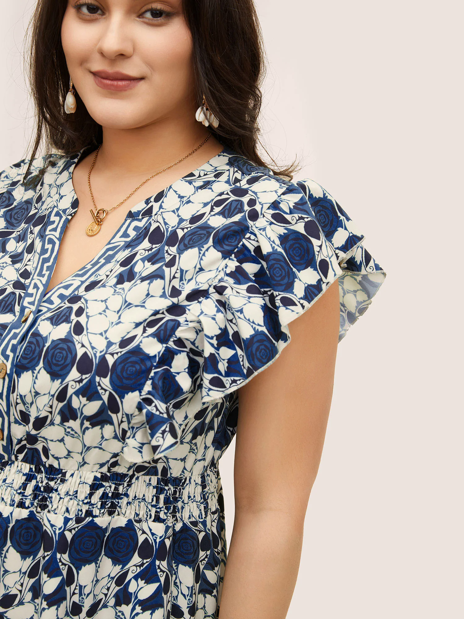 Boho Print Ruffles Shirred Pocket Elastic Waist Dress Boho Print Ruffles Shirred Pocket Elastic Waist Dress