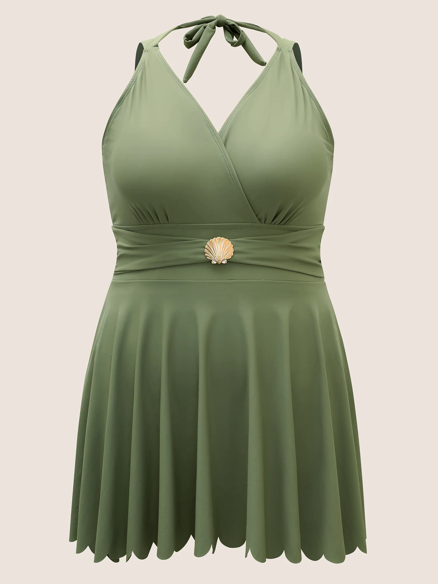 Solid Tie Knot Metal Shell Detail Swim Dress Solid Tie Knot Metal Shell Detail Swim Dress